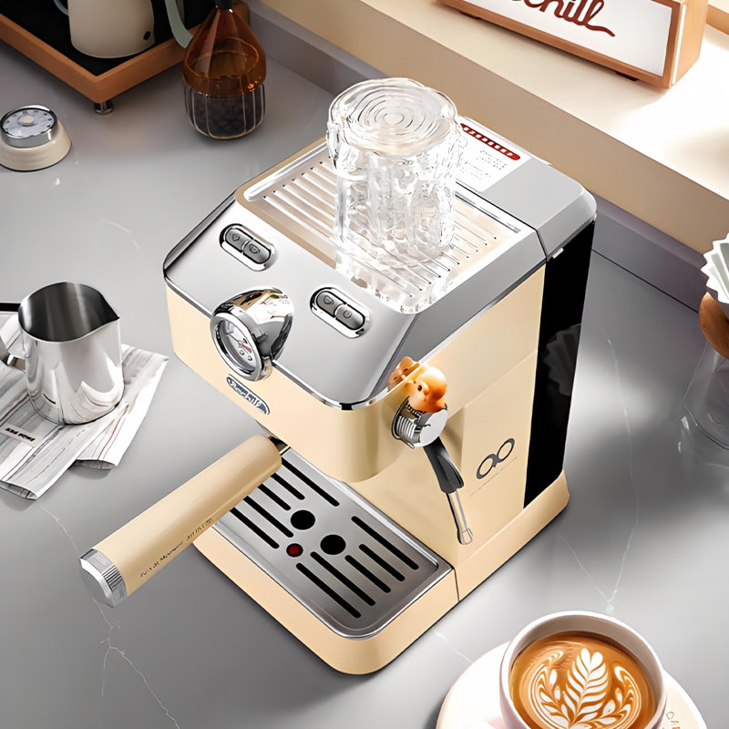 Machine à café compacte semi-automatique à pression pour la maison, extraction expresso et americano avec mousseur à lait
