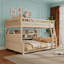 Lit double superposé au-dessus de grand lit double avec tablettes intégrées, éclairage à DEL changeant de couleur et panneau latéral perforé fonctionnel.-1276080563-1276080562