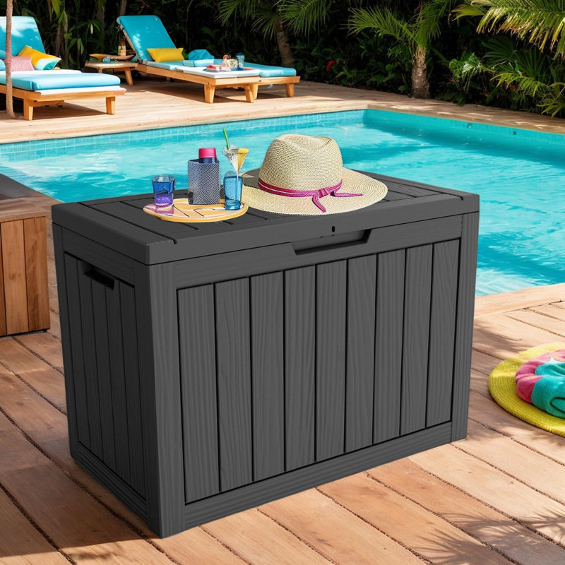 Outdoor Resin Storage Deck Box, 45 Gallon Capacity, Weather-Resistant, Black
