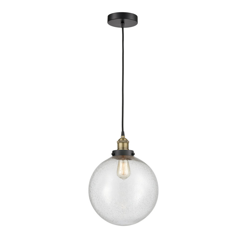 Luminaire suspendu simple à 1 lumière Frederick, H 15,5 po x l 12 po x P 12 po, Bullé, Laiton antique noir