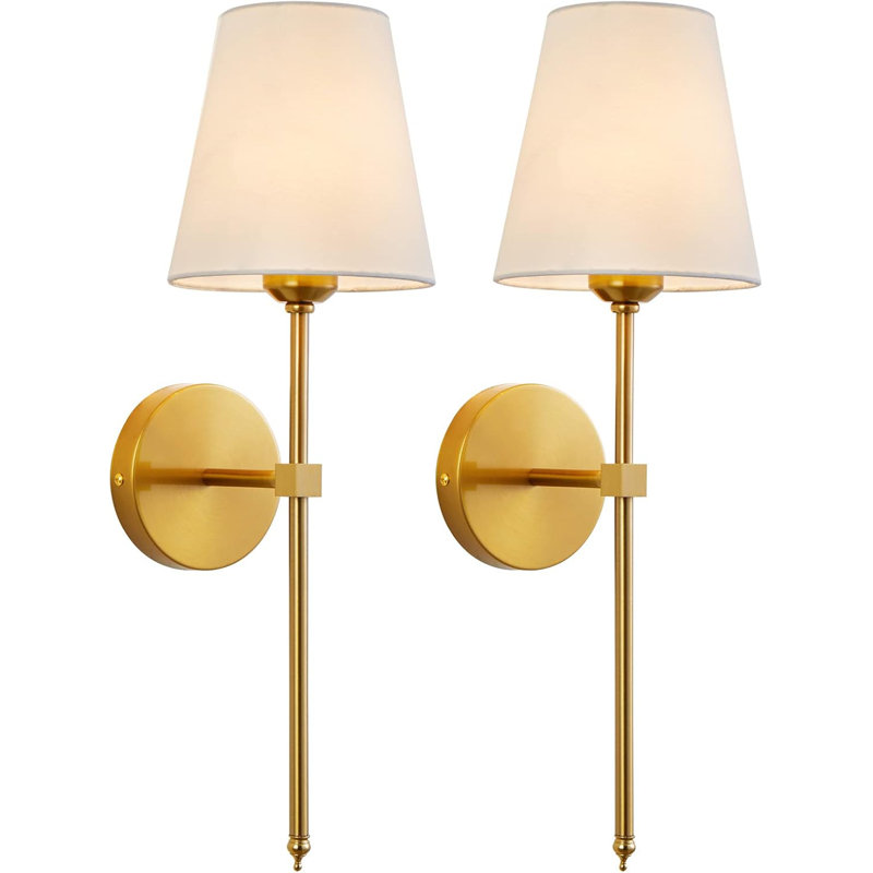 Ensemble de 2 appliques murales rétro avec abat-jour en tissu blanc, éclairage mural câblé pour meuble-lavabo, chambre à coucher, salon et couloir
