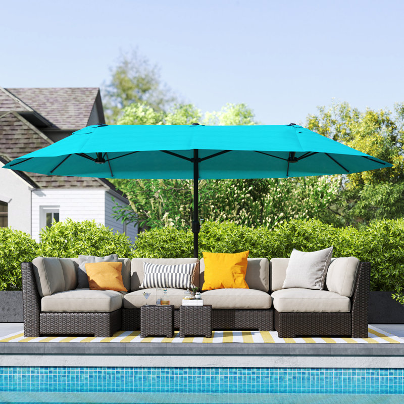 15 twin patio umbrella canopy 15ft Solar Double-Sided Extra Large with Led Light each capable of holding up to 100 lbs of sand for enhanced stability Large Patio Umbrella with Base