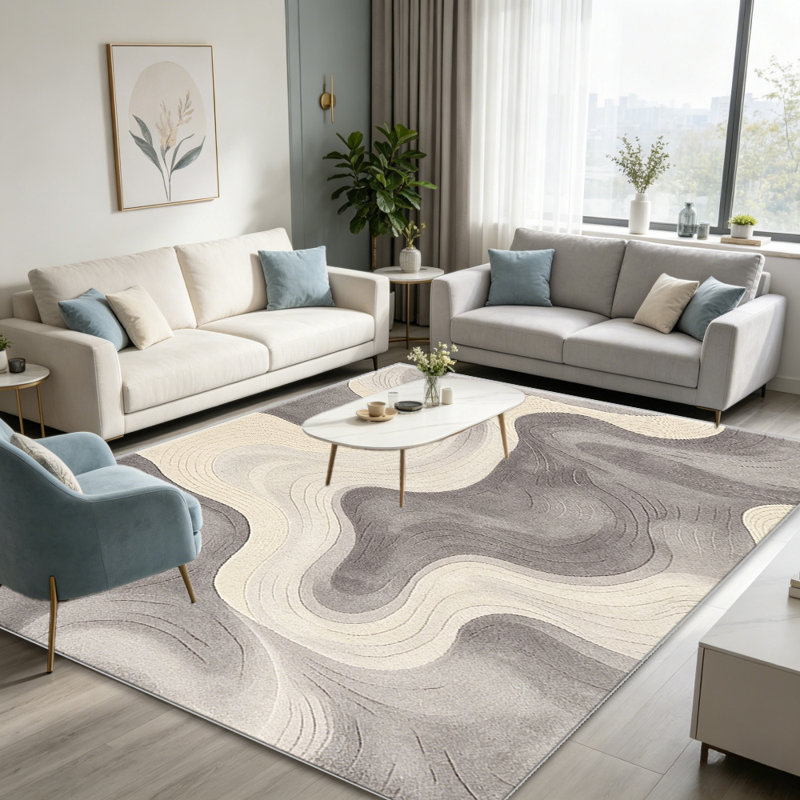 Warm Grey Contour Wave   area rugs for Living Room, Soft and Comfortable, Suitable for all seasons, easy to maintain, machine washable Indoor floor mat, Under Table Farmhouse suitable for Bedroom, Dining Room, Study,  Balcony, Home Decor Patio