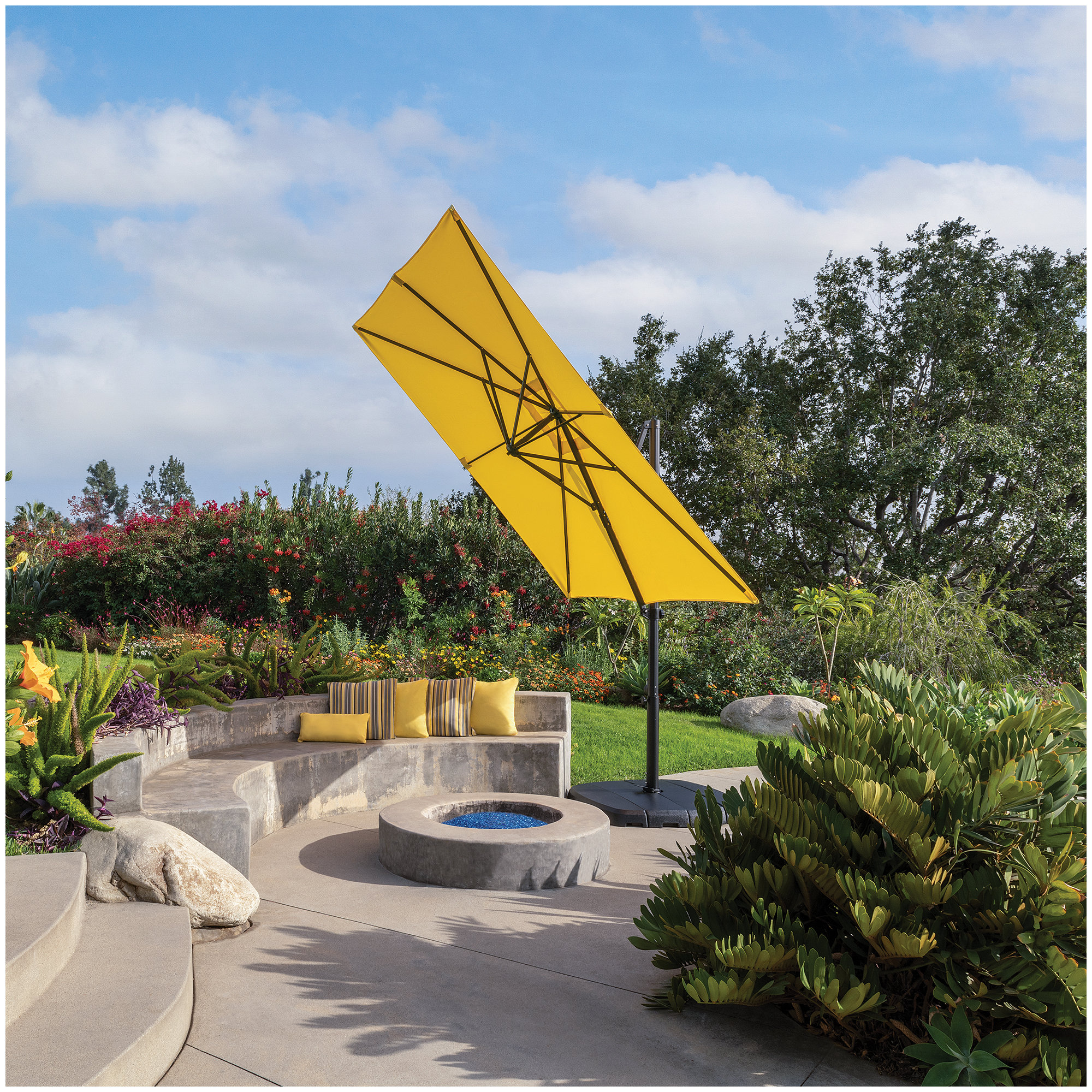 Cora 103.2" Square Cantilever Umbrella, Black, lemon Canvas