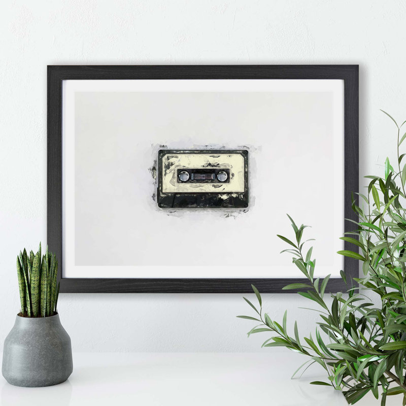 Retro Style Cassette Tape - Framed Print, Black, 24cm H x 33cm W x 2cm D