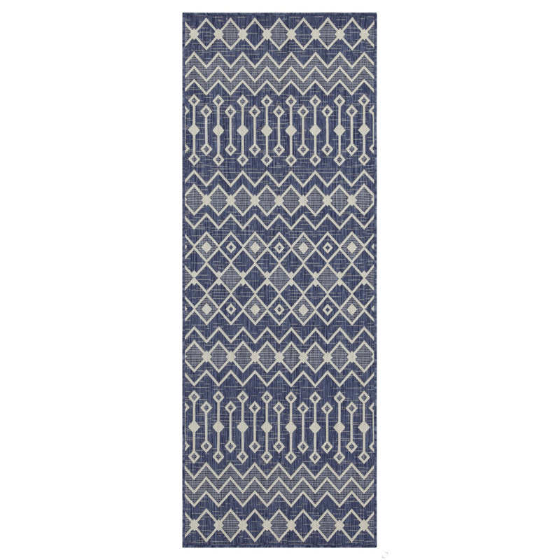 Sunshine GC_HAR2019 Blue 7 Ft. 10 In. X 10 Ft. 3 In. Indoor/Outdoor Area Rug, Rectangle 7'10" x 10'3", Blue/White
