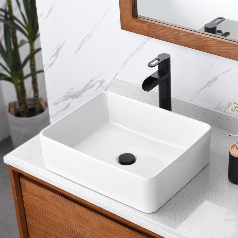 Luxier 19 in. Rectangular White Ceramic Bathroom Vessel Sink Above Counter