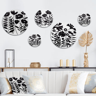 Black and White Graphic Flowers II - Floral Metal Wall Décor