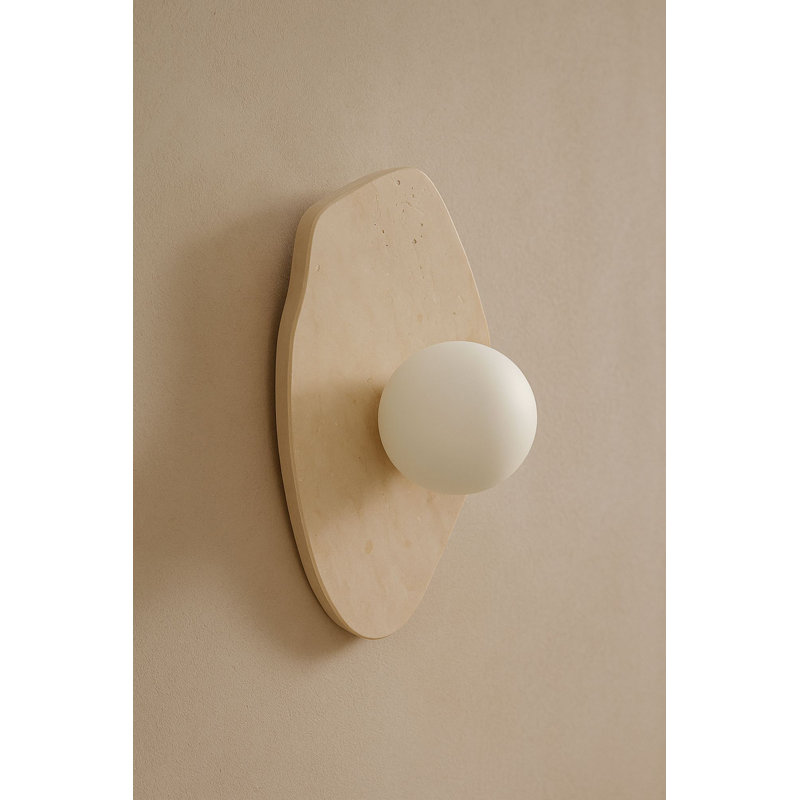 Lampe murale élégante avec corps en travertin, couleur beige et blanche, 16,5 x 3,9 pouces | Capuchon en verre de diamètre 4 po x 3,9 po | 1 x douille G9 (10 W maximum, ampoule non incluse) | Design moderne pour le salon, la chambre à coucher ou le couloir