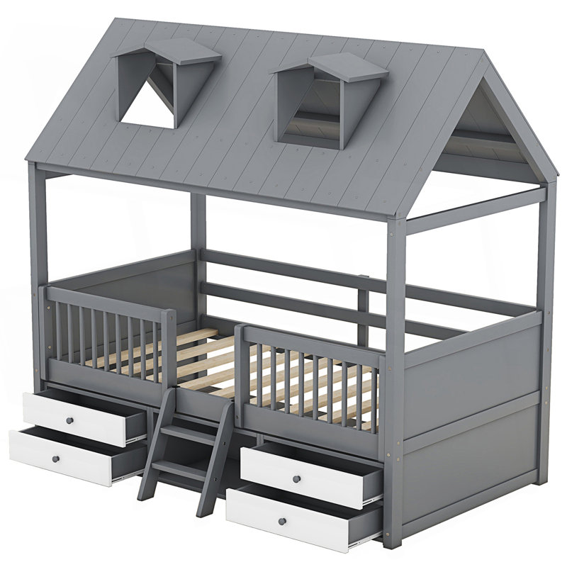 Lit, cadre de lit maison, Gris, Lit simple