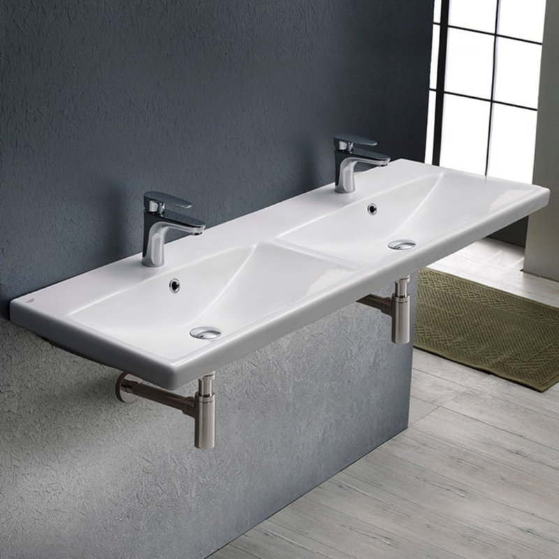 Lavabo de salle de bain rectangulaire en céramique avec trop-plein 17,72 po CeraStyle, Robinets monotrou