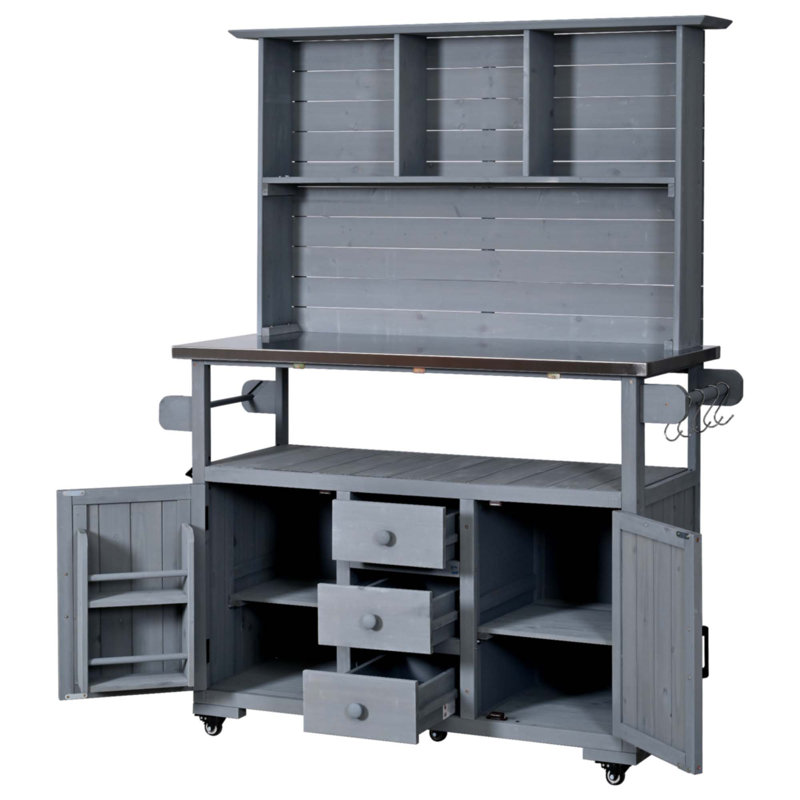 Grand banc de rempotage de jardin 65 po avec roues verrouillables, Gris