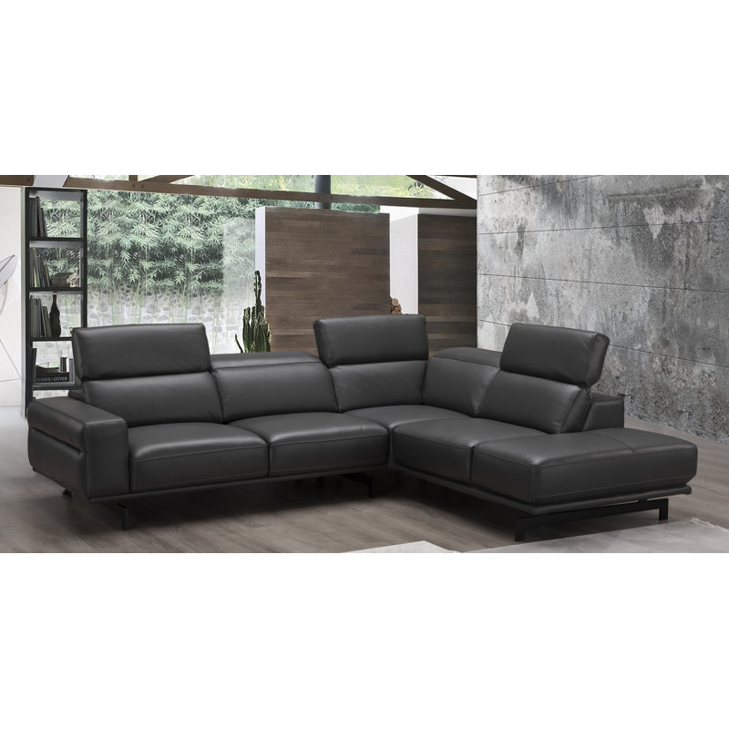 Velazco Upholstered L-Shaped Sectional, Left Hand Facing, Slate Gray Leather