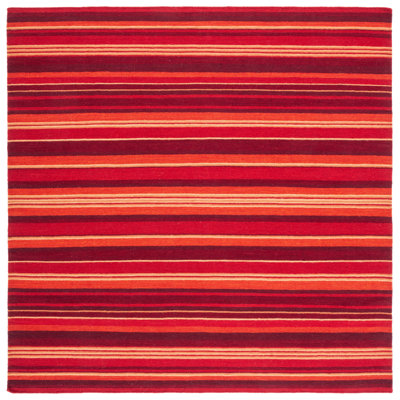 Kalaiya Hand Loomed Wool/Cotton Striped Rug in Red