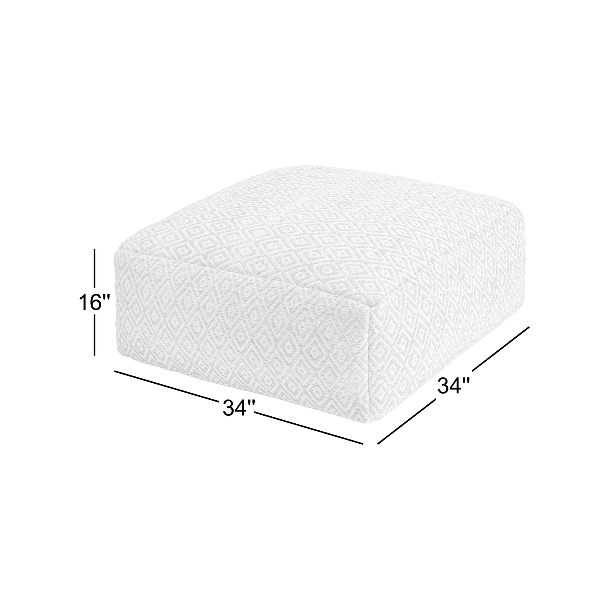 Iyanola 34'' Wide Square Geometric Pouf Ottoman, Beige/Gray