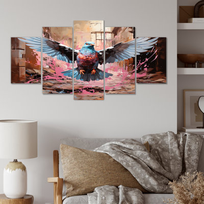 Lark Manor™ Blue And Pink Pigeon In Flight - Pigeon Multipanel Wall Art Decor Set