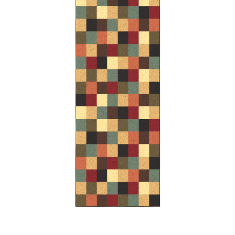 Homeline Non-Slip Rubberback Checkered Indoor Runner Rug, Multicolor, Runner 2'7" x 31'