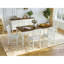 Ensemble de table de salle à manger extensible 7 pièces pour 6 personnes, table en placage de chêne de style campagnard et 6 chaises à dossier en lattes rembourrées, ensemble de salle à manger à structure compacte en bois d'hévéa massif, brun et beige, coussin beige