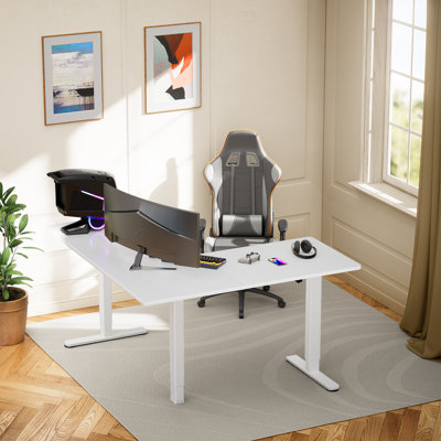 Kokontis 63" L Shaped Height Adjustable Electric Corner Computer Stand Up Desk