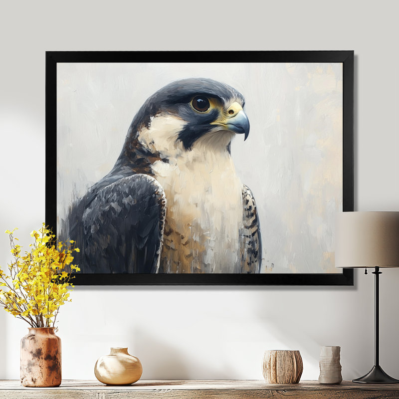 Faucon pèlerin Hauk Portrait I - faucon grand, art mural, Cadre simple, Noir, H 12 po x l 20 po