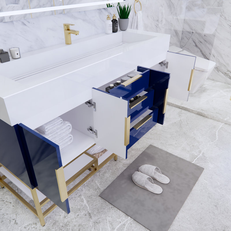 Ensemble de meuble-lavabo simple 59 po Glasgow, Bleu nuit ultrabrillant