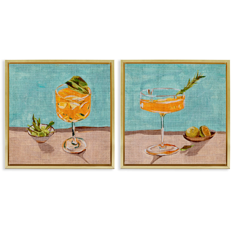  «Orange Cocktail Still Lifes», ensemble de 2 toiles flottantes encadrées par Melissa Wang, H 18 po x l 18 po