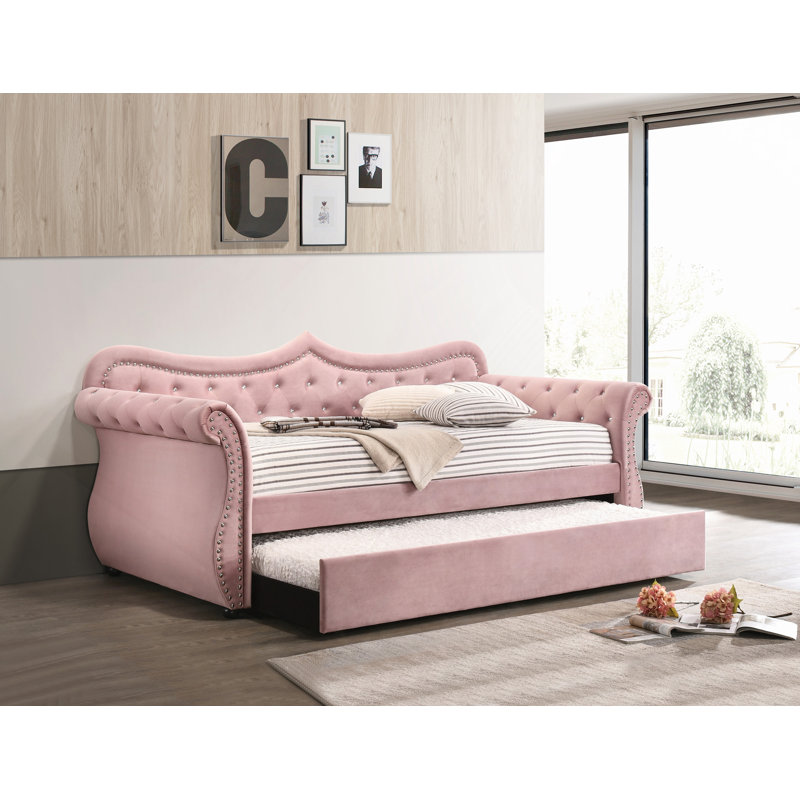 Adkins Velvet Daybed With Trundle, Pink