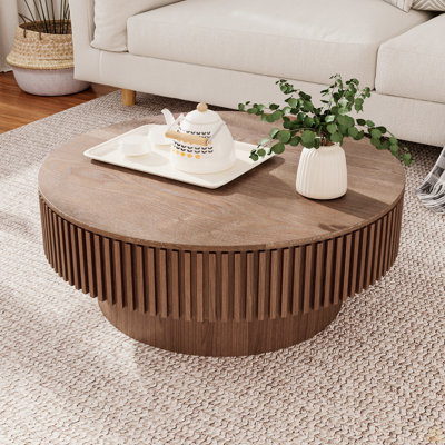 31.5'' Round Coffee Table With Storage Solid Wood Veneered Modern Coffee Table Accent Tea Table