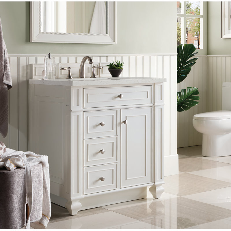 Bristol 30'' W Single Vanity, Bright White, Lime Delight Quartz, 8" Widespread