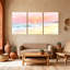 Plage, coucher de soleil, plage, vagues, ciel, sable, océan, horizon, rose, ensemble de 3 impressions sur toile-698076978