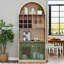 Armoire de bar arquée de 70,86 po de hauteur avec support à vin, armoire à vin de ferme avec armoire en rotin et tablettes ouvertes-2112648885