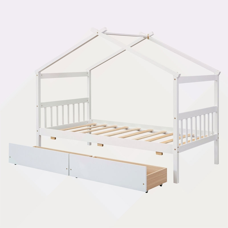Lit simple en bois avec tiroirs
