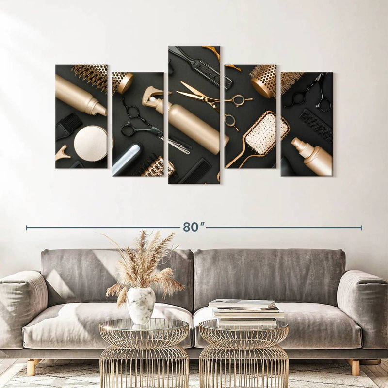 " Salon Tools " 5 - Pieces, 33" H x 66" W x 1.25" D