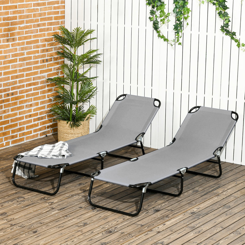 Méridiennes pliantes 2 pièces Outsunny avec dossier inclinable à 5 niveaux pour la plage, la cour et le patio