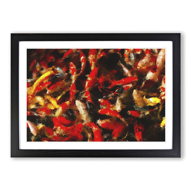 Many Fish - Picture Frame Painting, 36cm H x 48cm W x 2cm D, Black Framed