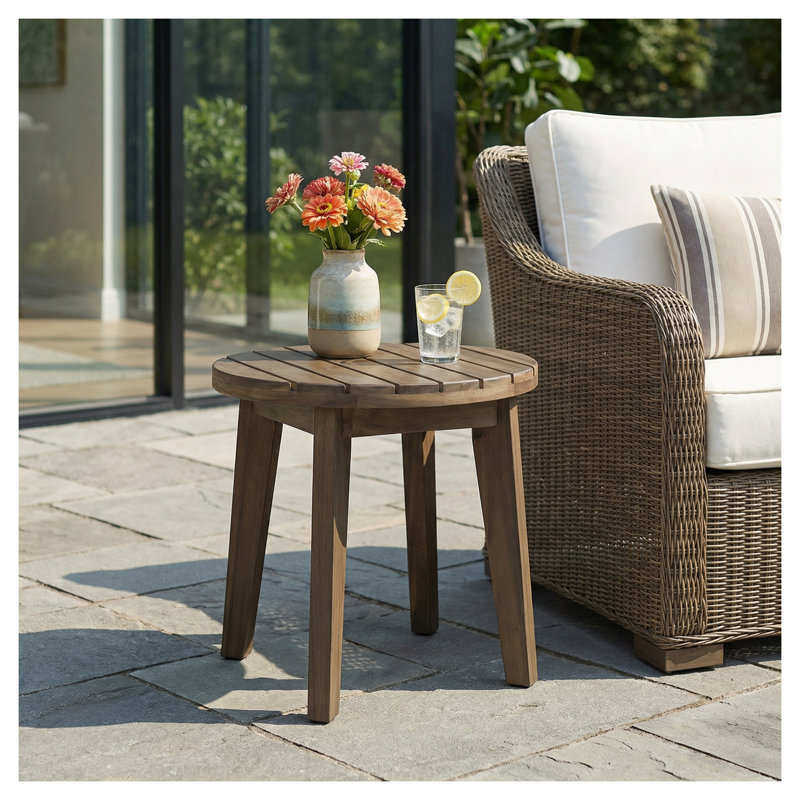 Table d'appoint d'extérieur en bois d'acacia gris 16 po