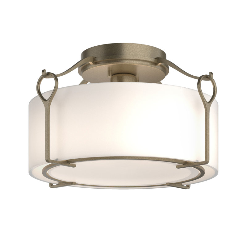 Plafonnier semi-encastré 4 lumières Bow, Or doux, Blanc opale