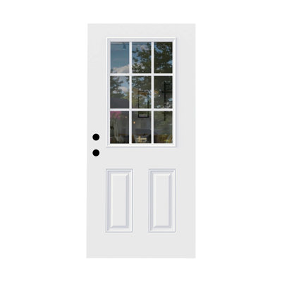 32 x 80 inches Fiberglass Entry Door Slab, 9 Lite Low-E Glass - Front Door Slab for Home's Entrance, Right Hand Inswing, White Smooth Knock-Down Door Slab