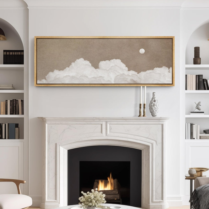 Cloudy Moon Serene Sky Scene Modern Art, 20" H x 60" W, Natural