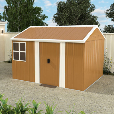 Remise de rangement en métal 8 x 10 pi avec toit incliné, porte coulissante sécurisée et ventilation pour ranger les articles encombrants