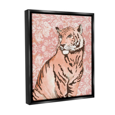 " Tiger With Vintage Pattern Floater Frame " by Elizabeth Medley