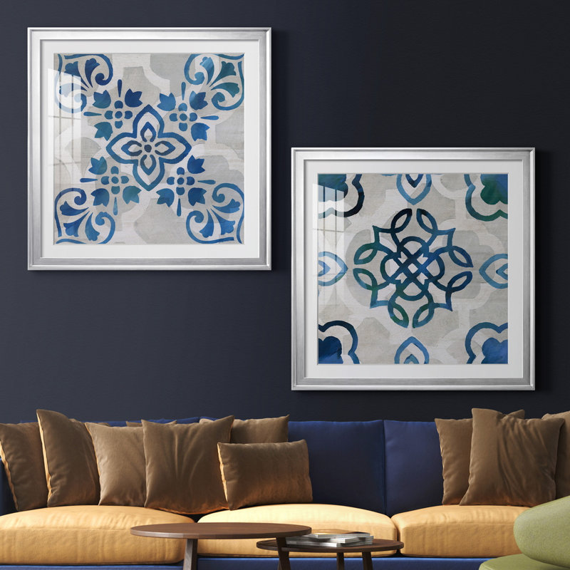 Terra Mesa I - ensemble de 2 reproductions d'art, H 30,5 po x l 61 po x P 1,5 po, Papier avec cadre argenté, Blanc