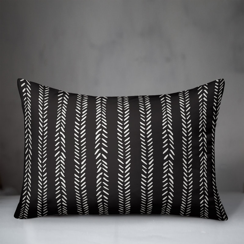 Striped Outdoor Reversible Throw Pillow, Black