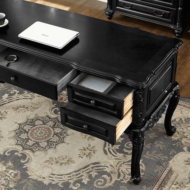 Bureau d'écriture français à cinq tiroirs de style rétro français, H 30,7 po x l 55,11 po x P 25,59 po