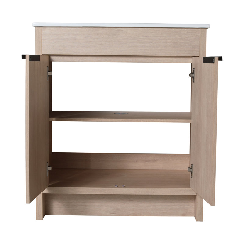 Meuble-lavabo autoportant, emballage Kd, 2 portes d'armoire à fermeture en douceur, sans plateau, tablette ajustable, poignées en métal, contreplaqué de chêne, surface de travail et égratignure, 33,44 po de hauteur, 36,6 po de profondeur