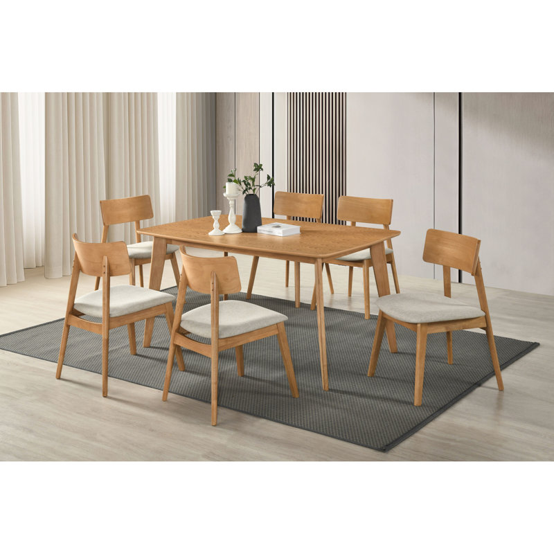 Ensemble de salle à manger décontracté 7 pièces pour table et chaises d'appoint en tissu beige