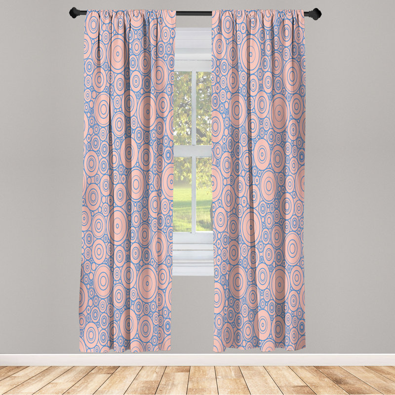 Microfiber Floral Semi-Sheer Rod Pocket Curtain Panels, 28" W x 84" L, Light Pink/Blue