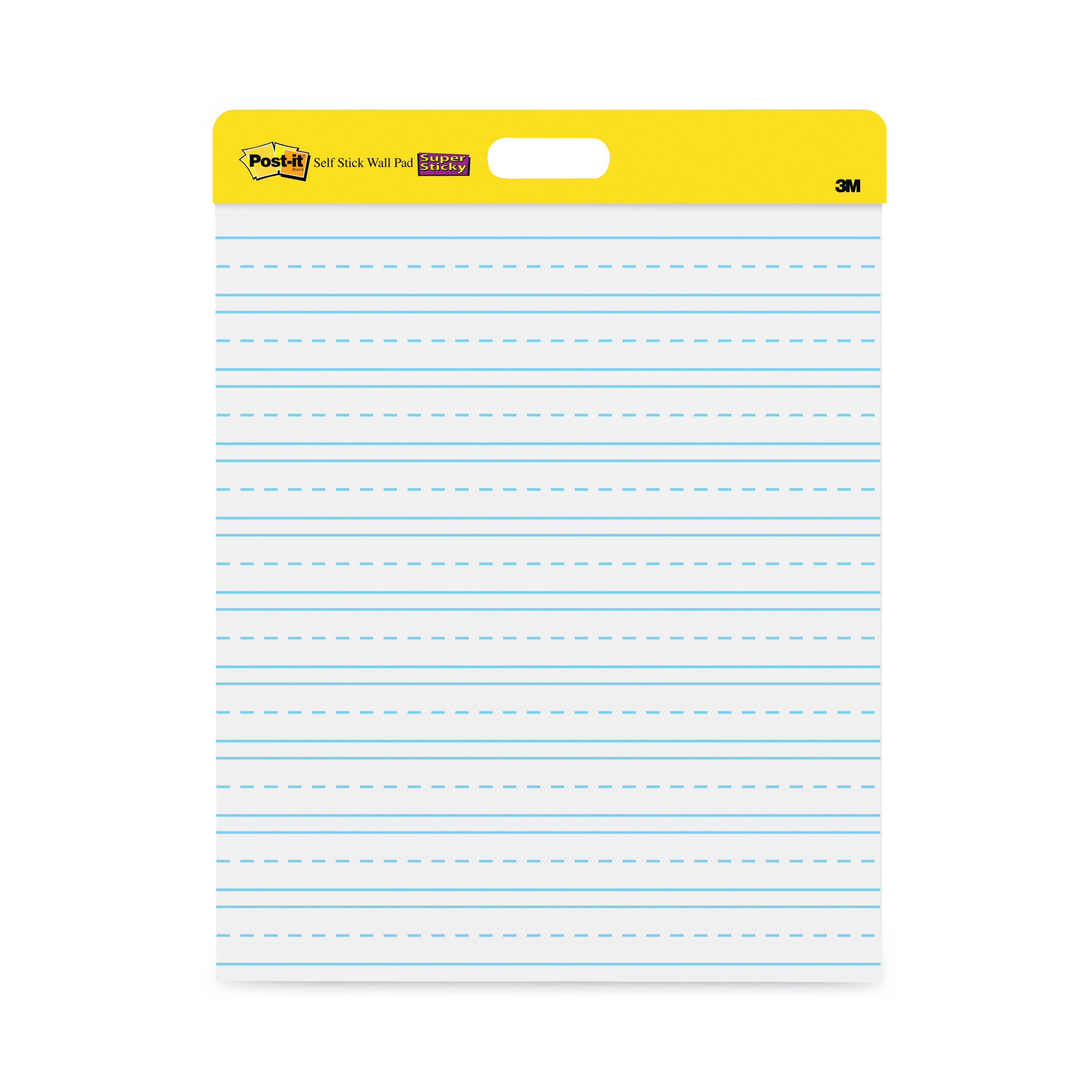 Post-it Self-Stick Wall Easel Primary Ruled Pad, 20W x 23H, White, 20 Sheets, 2/Pack -MMM566PRL