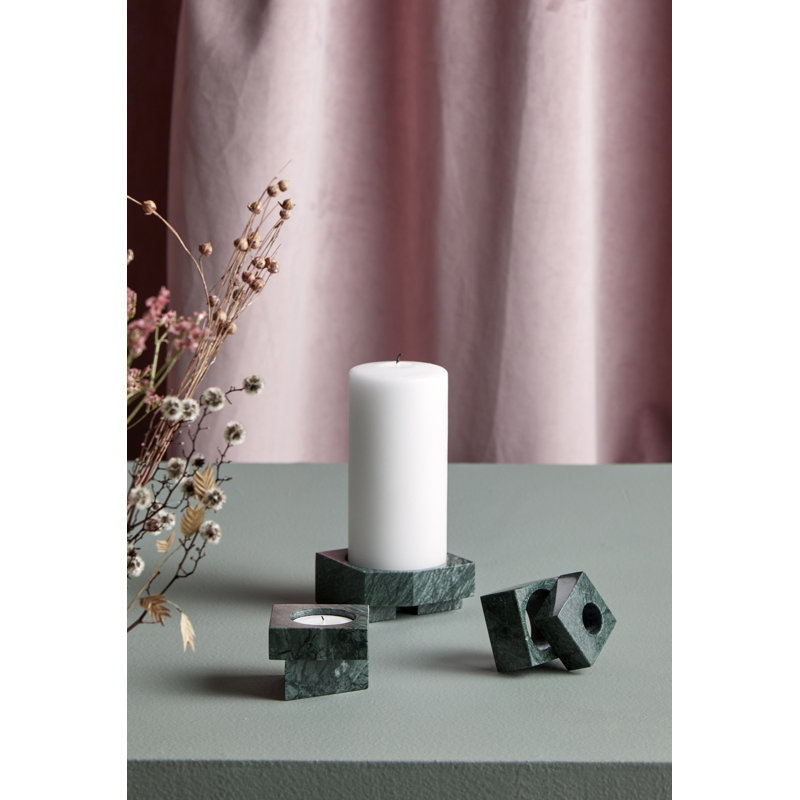 Jeu De Des 2 Candle Holder, 0.90'' H x 3.10'' W x 3.10'' D, Green