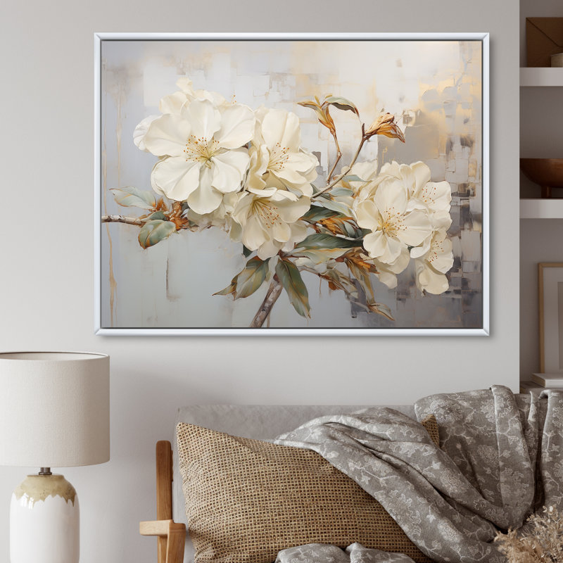Essence de simplicité rhododendron VI, H 30 po x l 40 po x P 1,5 po, Cadre flottant blanc